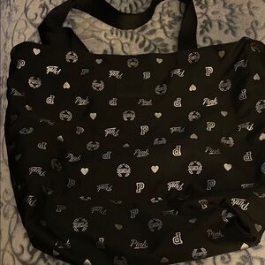 PINK Victoria's Secret Black Logo Heart Print Tote